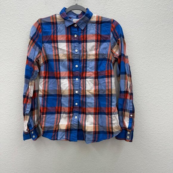 J. Crew Factory Tops - J Crew Factory Perfect Fit Plaid Cotton Long Sleeve Button Up Shirt Womens Small